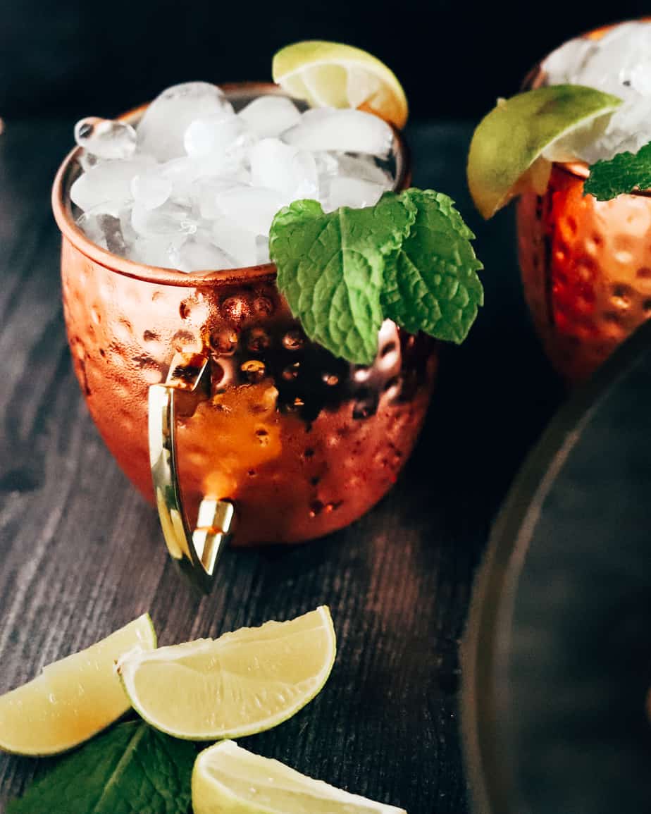 Moscow mules with lime and mint