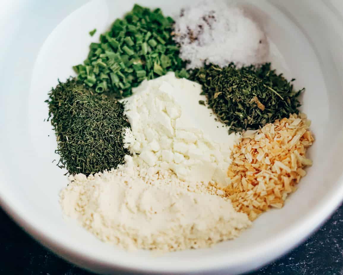 Bowl of spices and herbs to make Ranch seasoning