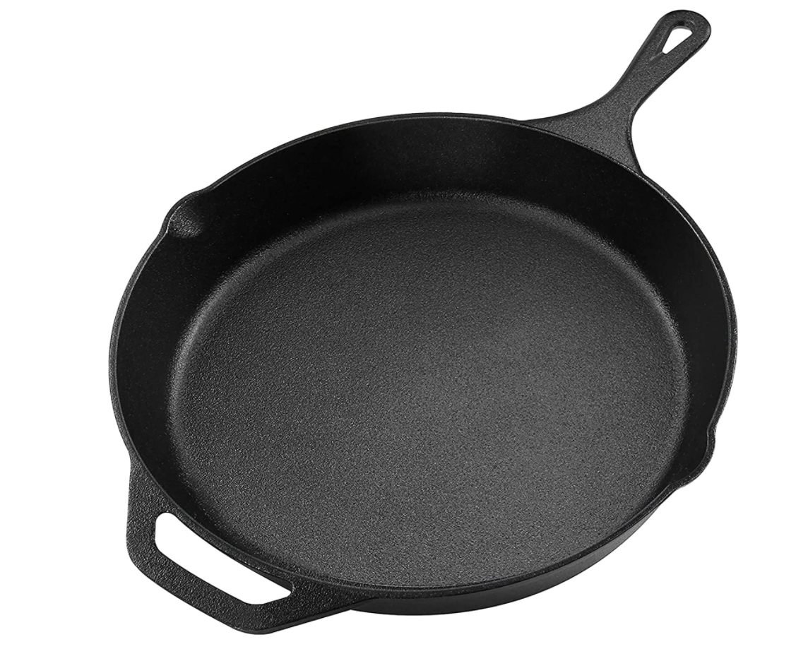 Seasoned, 12 inch cast iron skillet with hand grip